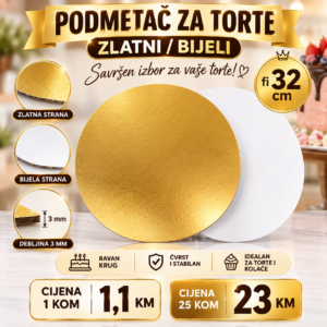 Podmetači za torte zlatni/bijeli fi32